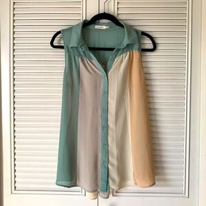 Blu Pepper Sheer Collared Sleeveless Top with Pulled Back Button Back | Size M